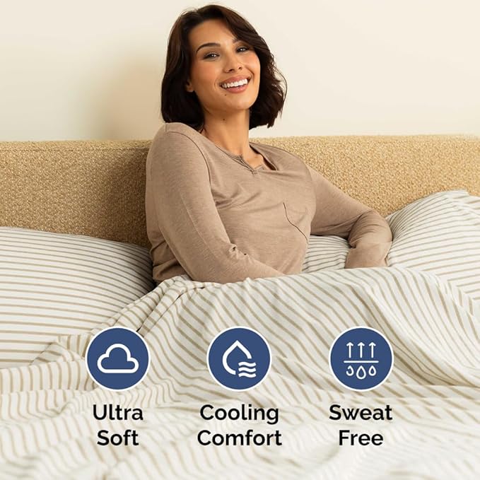 Full XL Bed Sheet Set - 4 Piece Extra Long Extended Full XL Sheets - Soft, Breathable & Cooling - Fits 8" to 16" Mattress with Deep Pockets - 54" x 80" - Wrinkle and Fade Resistant - Beige Stripes 2