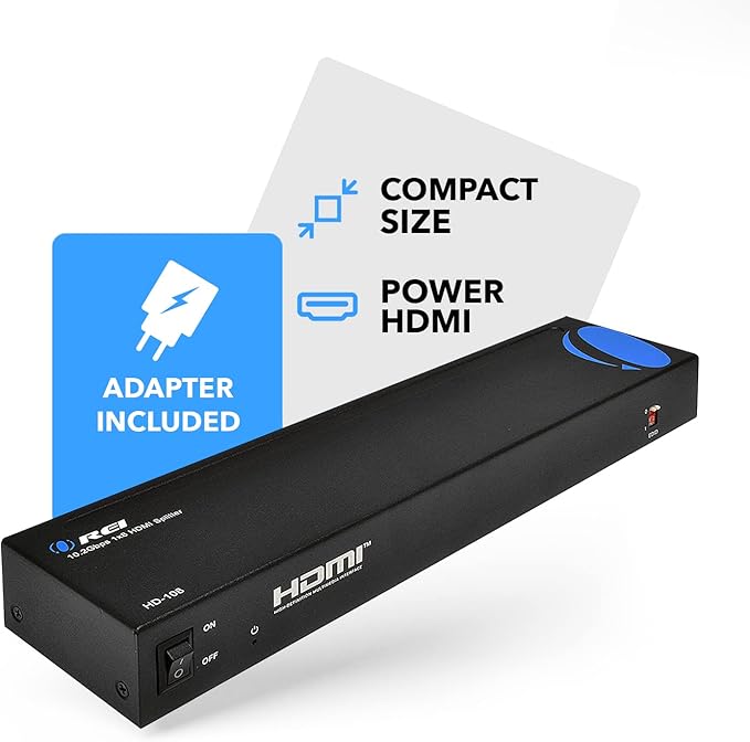 OREI HDMI Splitter 1 in 8 Out with Video Resolutions up to 4K@30hz, EDID Management, 10.2 Gbps Video Bandwidth & Plug and Play Installation