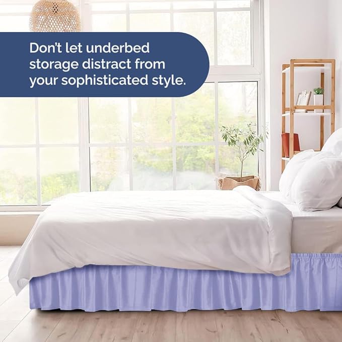 Wrap Around Dust Ruffle Bed Skirt - Lavender - for Full Size Beds with 15 Inch Drop - Easy Fit Elastic Strap - Adjustable Pleated Bedskirt w/Brushed Fabric Wrinkle Free - for Women, Men, Kids & Teens