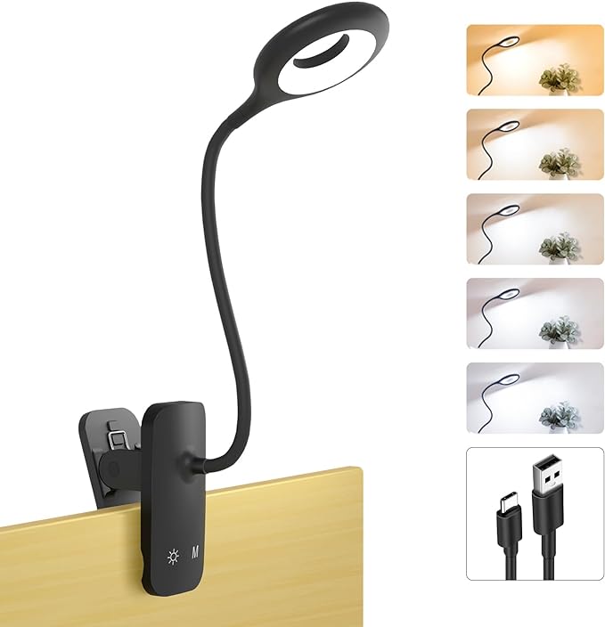 Rechargeable Clip Light, LED Bed Reading Lamp by Home