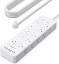 Solidock Power Strip Surge Protector Flat Plug with 20 AC Outlets 6 USB Chagring Ports, 1875W/15A, 2700J, 10 Ft Heavy Duty Extension Cord for Home, Office, Dorm, Gaming,ETL Listed (White, 10FT)