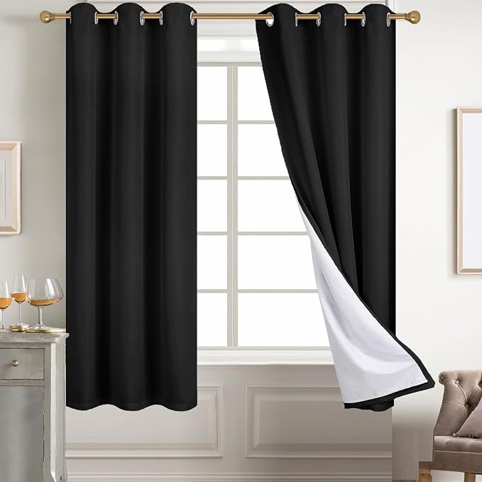Diraysid 100% Blackout Curtains Black Linen Curtains - Image 5