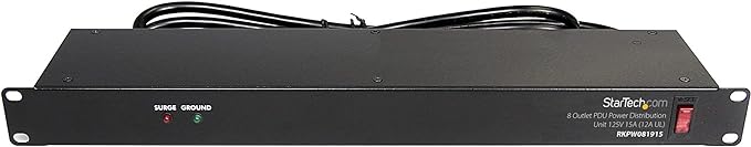 StarTech.com 8 Outlet Horizontal 1U Rack Mount PDU Power Strip for Network Server Racks - Surge Protection - 120V/15A - w/ 6ft Power Cord (RKPW081915)