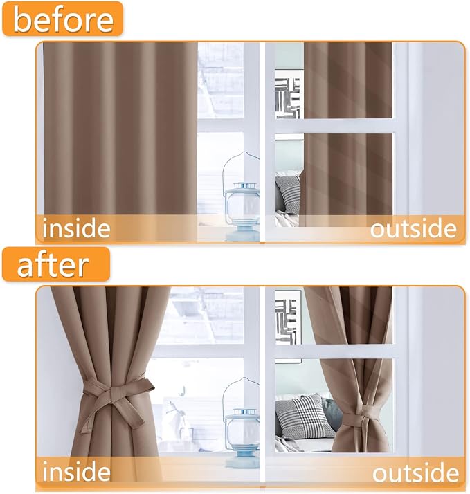 Grommet Blackout Curtains for Bedroom, 60 x 72 Inches, Cappuccino | Thermal - Image 4