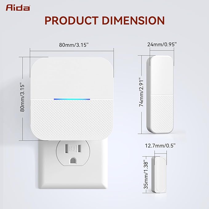 AIDA Door Alarms When Opened Wireless Ring Chime Sensor Alarm for Business/Home/Kids - 600ft Range, 58 Ringtones, 5 Volume Levels, Open Alert, Easy Install (1 Receiver + 3 Sensor)