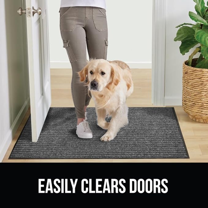 GORILLA GRIP Waterproof Traffic Guard Door Mat, Heavy Duty Entryway Mats, Strong Rubber Back Commercial Utility Rugs for Office Hallway, Garage Floor and Home, Low Profile Carpet, 29x17, Light Gray