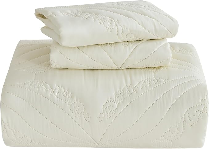 Kingnex Oversized King Bedspreads 128x120 Ultrasonic Quilted Cream | Extra Wide - Image 7