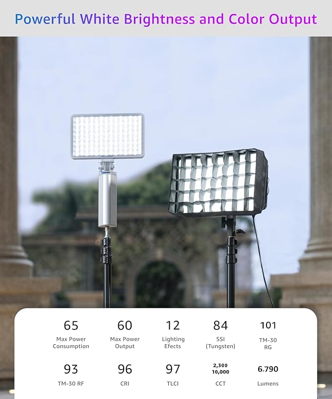amaran Pano 60c Kit,Compact 60W RGBWW Full Color Panel Light,Support USB-C PD,CCT 2,300K-10,000K,12 Lighting Efects,APP Control w/Softbox Carrying Case Studio Light Photography Lighting (White)