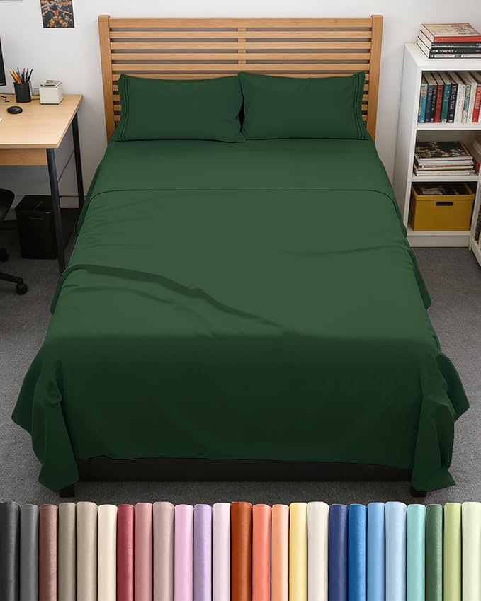 Full XL Bed Sheet Set - 4 Piece Extra Long Extended Full XL Sheets - Ultra-Soft, Breathable & Cooling - Fits 8” to 16" Mattress w/ Deep Pockets - 54" x 80" - Wrinkle & Fade Resistant - Emerald Green