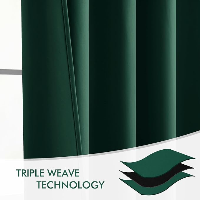 MIULEE Christmas Hunter Green Back Tab Blackout Curtains 52"x90" 2 Panels | Rod - Image 7