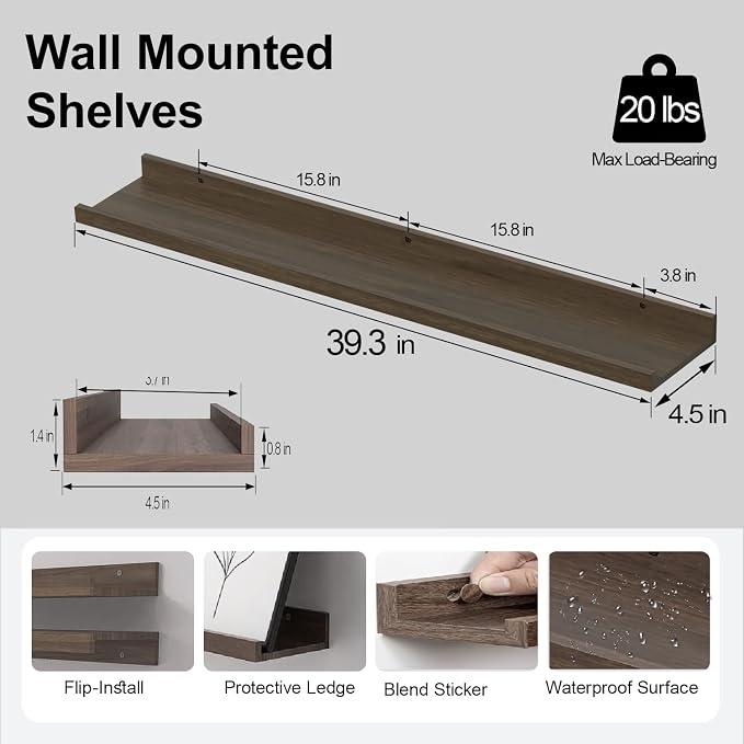 Walnut Floating Shelves for Wall Decor, 40 in Shelf - Image 3