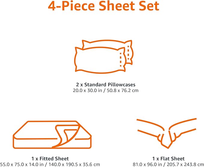 Amazon Basics Soft Microfiber 4-Piece Bed Sheet Set with Elastic Side Pockets, Full, Black Grid, Geometric
