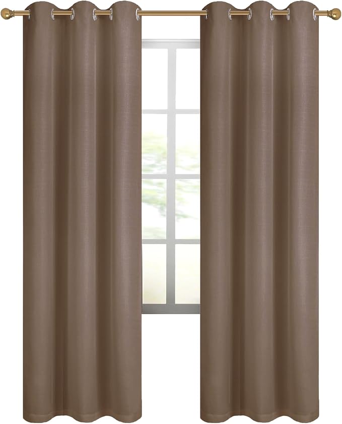 Diraysid 100% Blackout Curtains Cappuccino Linen Curtains - Image 7
