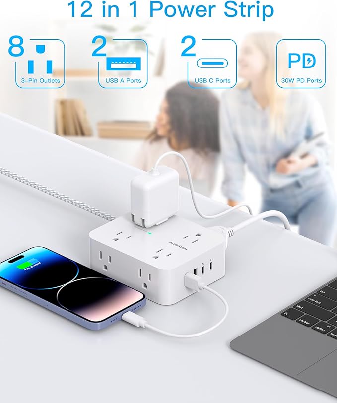 PD 30W USB C Power Strip Surge Protector 6Ft, 1080J Desk Charging Station | 8 - Image 2