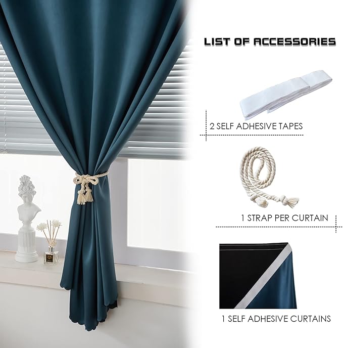 AJAZZ 100% Blackout Shades Window Cover Self Adhesive Curtains Sticky Curtain - Image 2