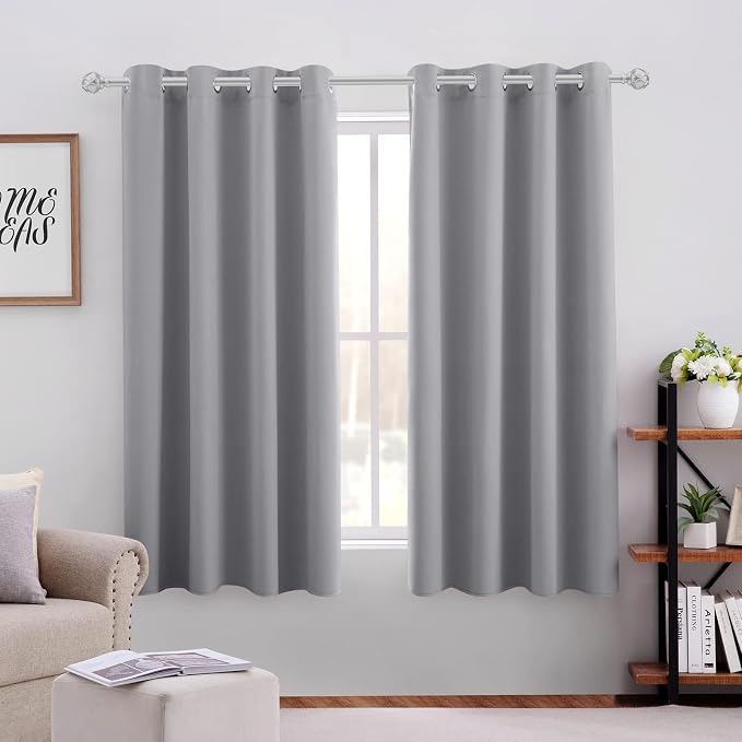 HOMEIDEAS Light Grey Blackout Curtains 52 X 63 Inch Bedroom Curtains Set of 2 by HOMEIDEAS