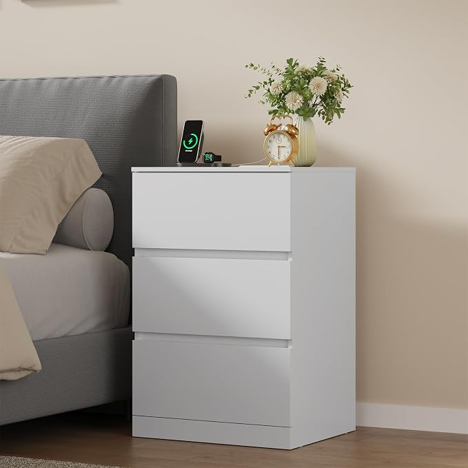 Nightstands Set of 2 with Charging Station and Hidden Drawer, Modern Night Stand - Image 9