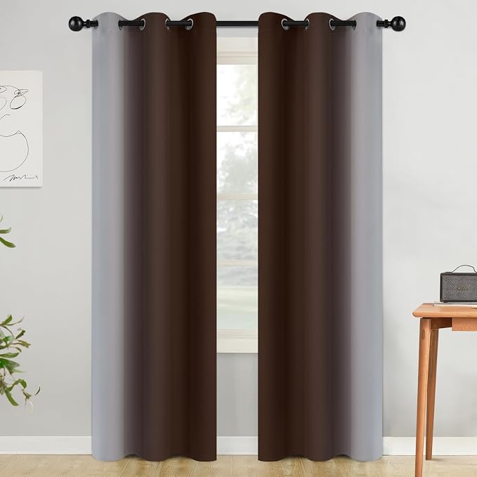 COSVIYA Curtains & Drapes Grommet Ombre Brown Curtains W42 x L84 Inch | - Image 3
