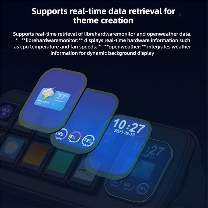 Yunseity AI Voice Control Panel, 10 LCD Mechanical Buttons with 2.01 Inch Auxiliary Screen, Support for Wins for OS X with Dynamic Theme Editor, for Smart Home Automation (Black)