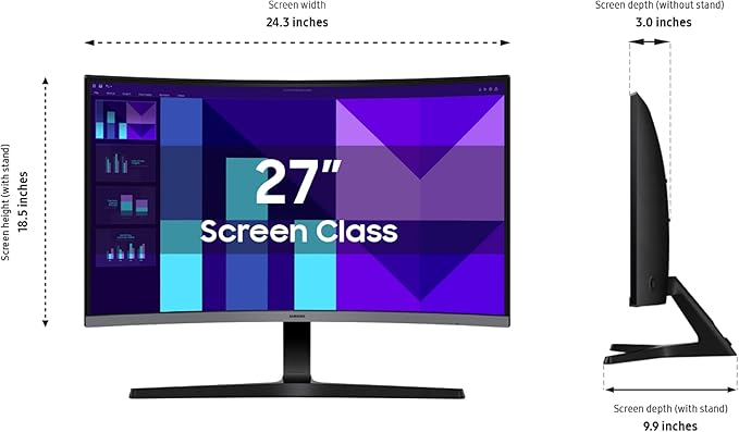 Samsung 27-inch S3 (S39GD) FHD 100Hz Curved Monitor, Game Mode, Eye Saver Mode, Multiple Connectivity with HDMI Port, Built-in Speakers, LS27D396GANXZA, 2025