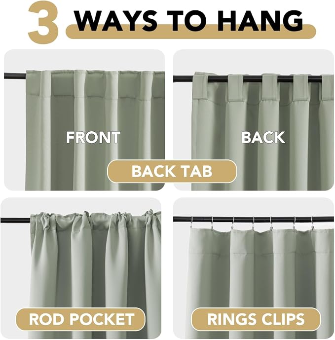 H.VERSAILTEX Back Tab Sage Green Curtains 90 Inch Long - Image 4
