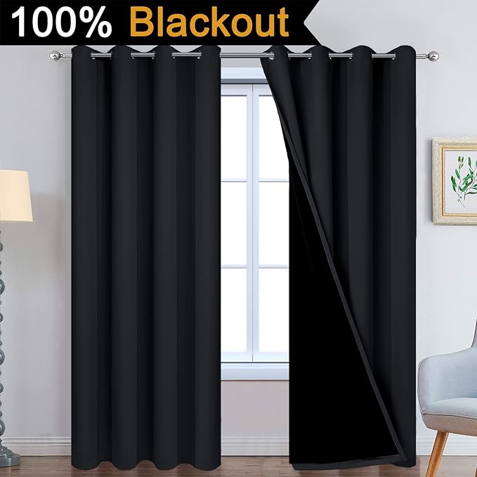 Yakamok Black 100% Blackout Curtains 84 Inches Long - Image 2