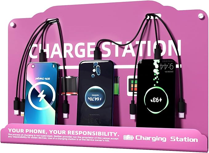 Wall Mounted Cell Phone Charging Station Mobile Phone Charging Station | Fast Charging 8 Device | Compatible with iPhone ipad Smartphone Tablets Port | Great for Offices Hotel Hospital Airport (Rose)