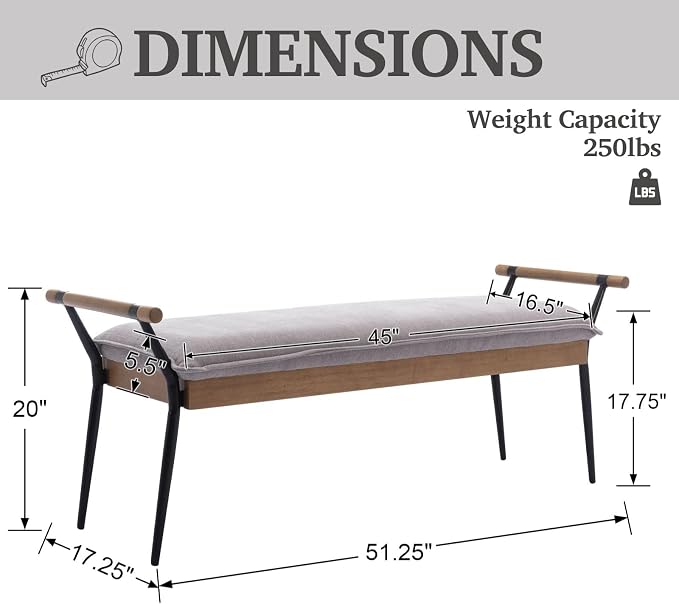 LukeAlon Modern Chenille Ottoman Bench - Image 2