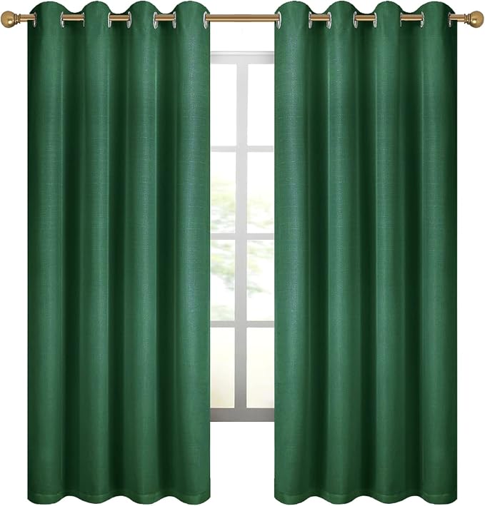 Diraysid 100% Blackout Curtains Dark Green Linen Curtains - Image 4