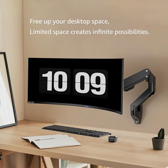 BEWISER Heavy Duty Monitor Arm Wall Mount for 34-57 Ultrawide Screen,Weight Capacity up to 44lbs,Ultrawide Monitor Arm Wall Mount,Black