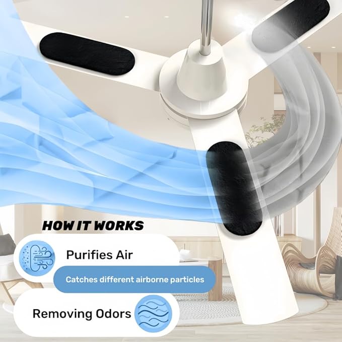 Kuenst Ceiling Fan Filters for Blades，Activated Coconut Carbon Ceiling Fan Filter Accessories Dust Catcher Fits All Ceiling Fans，Black，9.84in*3.54in