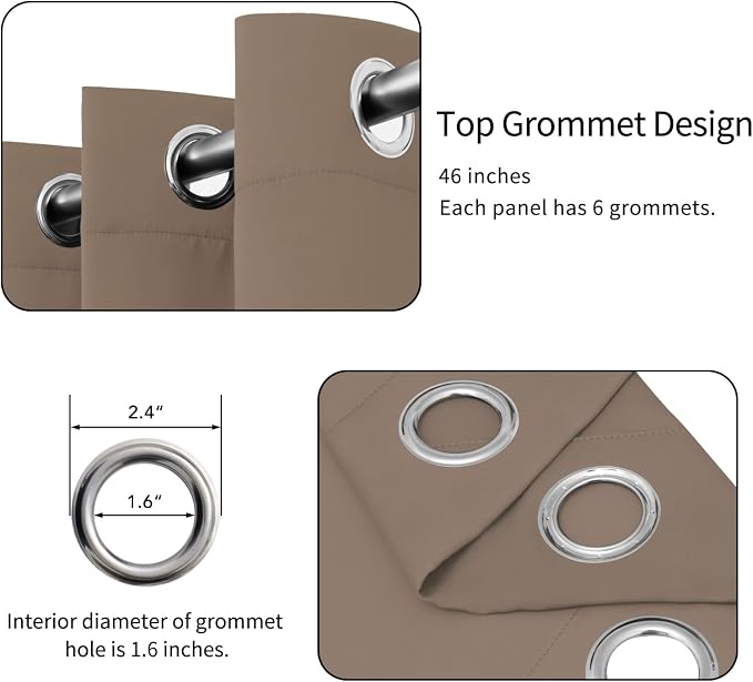 Easy-Going Thermal Grommet Blackout Curtains, 2 Panels 46x84 in, Camel | - Image 4