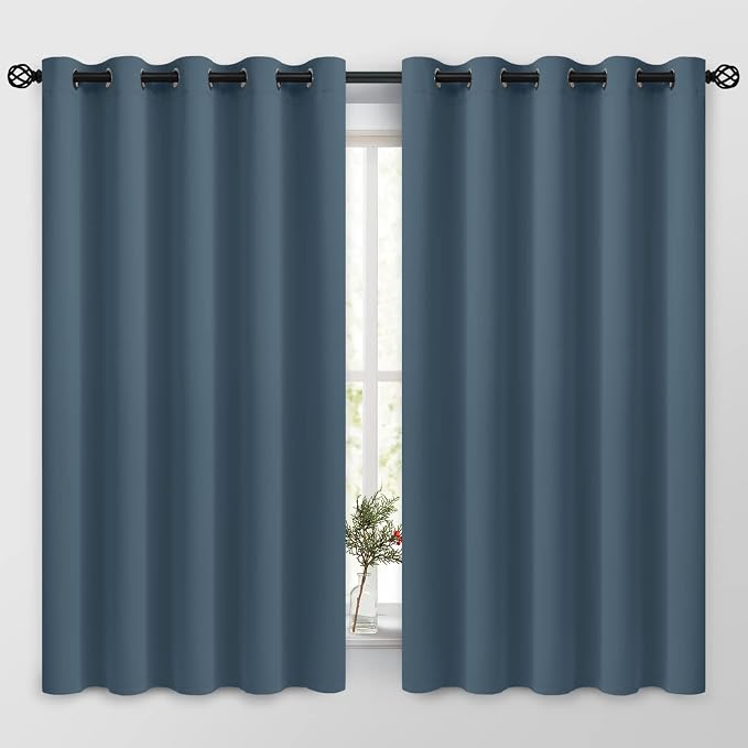 COSVIYA Grommet Room Darkening Stone Blue Curtains 63 inch Long by COSVIYA