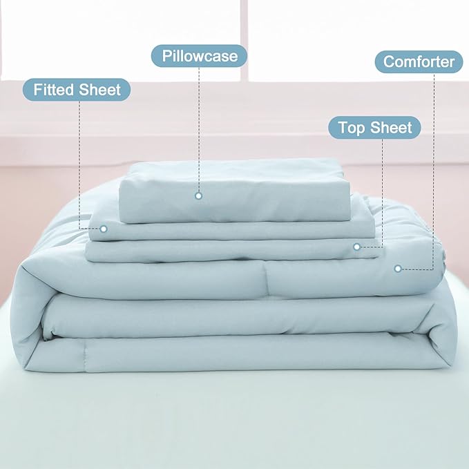 Wowelife Toddler Comforter for Girls Blue Toddler Bedding Set 4 Pieces Double Ruffles Comforter Sets, Cozy and Tender Bedding Includes Comforter, Fitted Sheet, Flat Top Sheet and Pillowcase