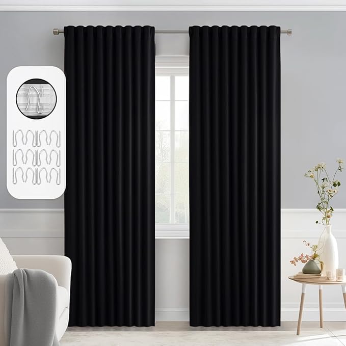 MIULEE Black Back Tab Blackout Curtains 52x84 Inch Length 2 Panels Set | Rod by MIULEE