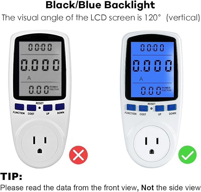 Klanata LCD Display Digital Power Meter, Voltage Monitoring with Overload, Wattage and KWH Measurement for Home Energy Efficiency