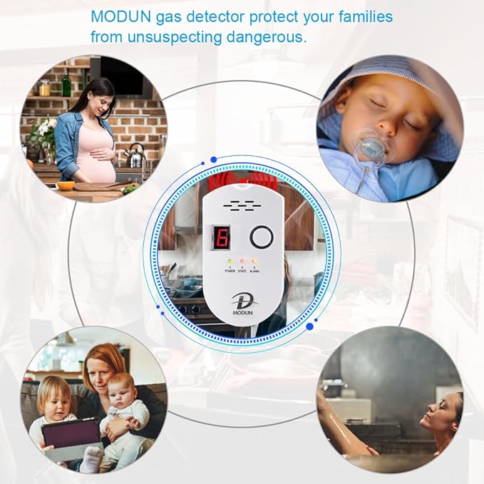 D MODUN Gas Detector, Natural Gas/LPG/City Coal Gas Leak Detector, Plug-in Sensor Gas Monitor with Sound Alarm and LED Display, Methane Propane Butane Combustible Gas Alarm for Kitchen RV Garage-White