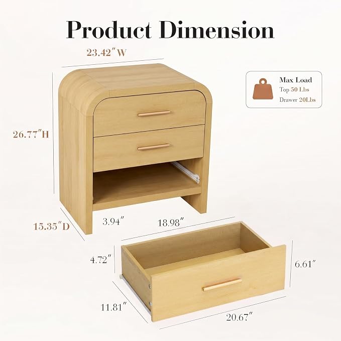 Night Stand 3-Drawer Nightstand 26.7" H Metal Handle Modern Sturdy Bedside - Image 5