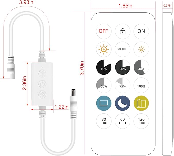 Pandery Remote Dimmer LED Controller Kit, App Control 2.4G RF Wireless Remote Control,DC 5-24V for 3528/2835/5050/COB LED Strip Lights,with Timing Function,Music Mode,(Single Color)