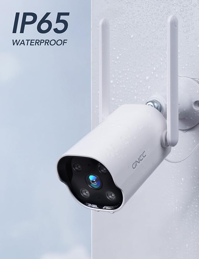 GNCC Outdoor Camera, 2K Cameras for Home Security Outside, Home Security Cameras, Motion Detection, Color Night Vision, 24/7 Recording, 2 Way Audio, Waterproof, Cloud & Local, Plug-in, APP Control