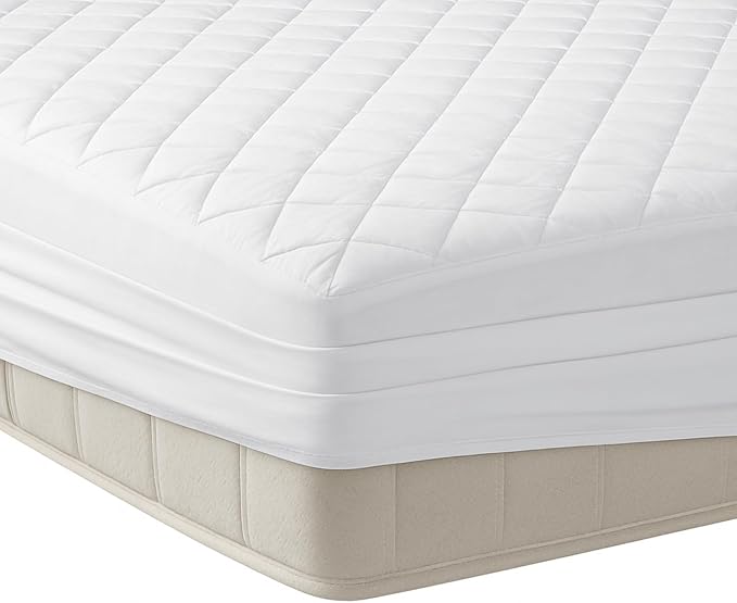 YATAS BEDDING Perle Quilted Fitted Mattress Protector, Machine Washable and Easy Care, Superior Protection and Comfort,100% Cotton Breathable top, White (Queen) - 59"x79" - 14" Deep Pocket
