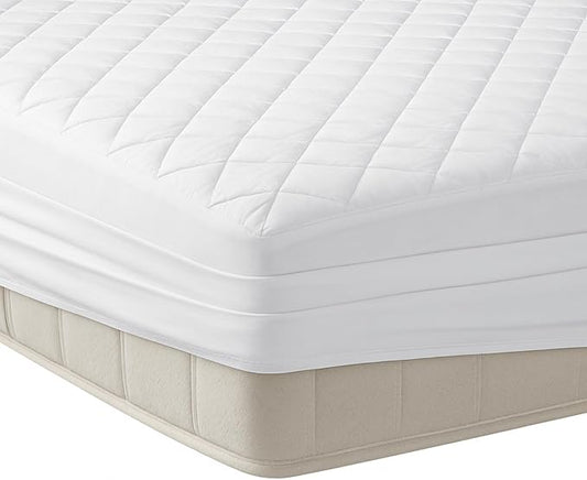 YATAS BEDDING Perle Quilted Fitted Mattress Protector, Machine Washable and Easy Care, Superior Protection and Comfort,100% Cotton Breathable top, (White, Twin XL) - 39"x79" - 14" Deep Pocket