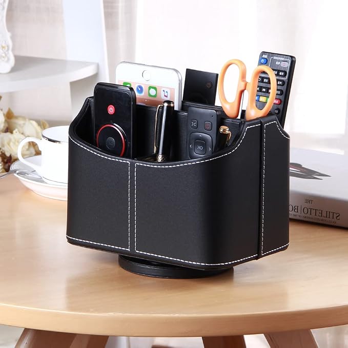PU Leather 360° Rotatable Remote Control Holder, Nightstand TV Remote Caddy | - Image 5