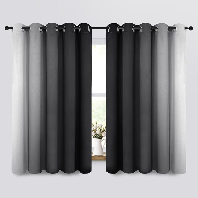 COSVIYA Grommet Ombre Black Room Darkening Curtains 63 inch - Image 2