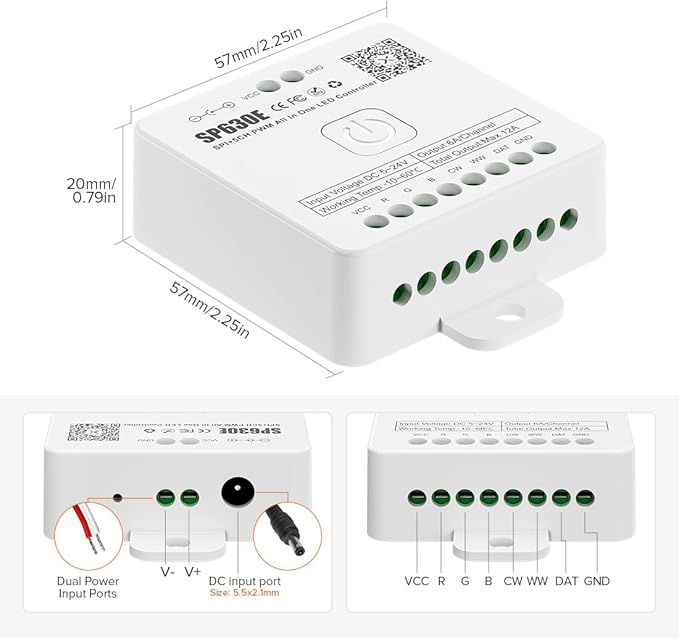 BTF-LIGHTING SP630E Bluetooth Controllers 4 Zones 2.4GHz RF RB2 Remote Kit Support FCOB COB SMD PWM or SPI CCT Dual White Tunable Color Temperature LED Strip WS2811 IC etc DC5V DC12V DC24V