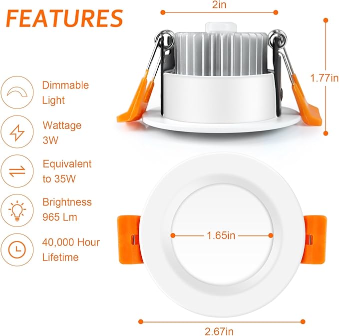 inShareplus 2 Inch LED Recessed Lighting, Downlight Dimmable 3W (35W Equivalent), 3000K Warm White, CRI80, Recessed Light Fixtures with LED Driver（10 Pack ）