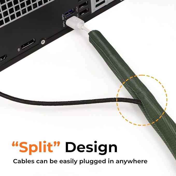HOLED 5/16 inch Split Braided Cable Management Sleeve for USB Cable Power Cord Audio Video Cable, Wire Loom Cord Protector from Cat Dog Chewing (Orange, 25FT)
