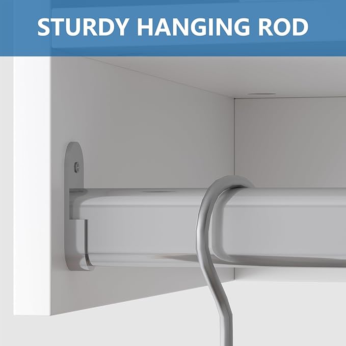 Medium Double Hanging Closet Unit, Modular Closet System, Wood Closet System Organizer with Storage for Walk In Closets, Clothing Rack Closet for Hanging Clothes, Bedroom, White, 19.5"W