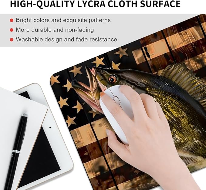 Wooden American Flag Fish Square Mouse pad, Texture, Waterproof, Anti Slip Rubber Base, Computer Mouse pad, Laptop Mouse pad