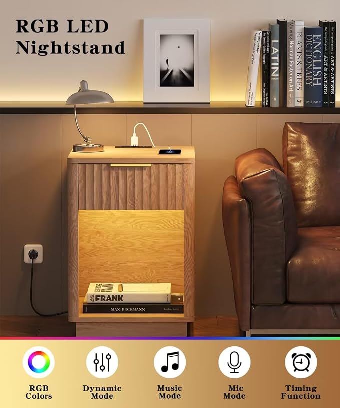 Akxomel Fluted Nightstand Set 2 Bedside Table - Image 5
